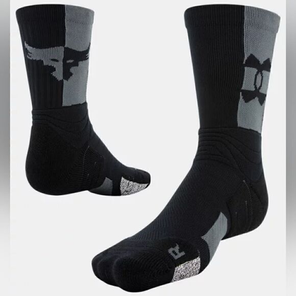 Under Armour UA Project Rock Playmaker Gym Socks Training Black Grey Size L New - Picture 1 of 11